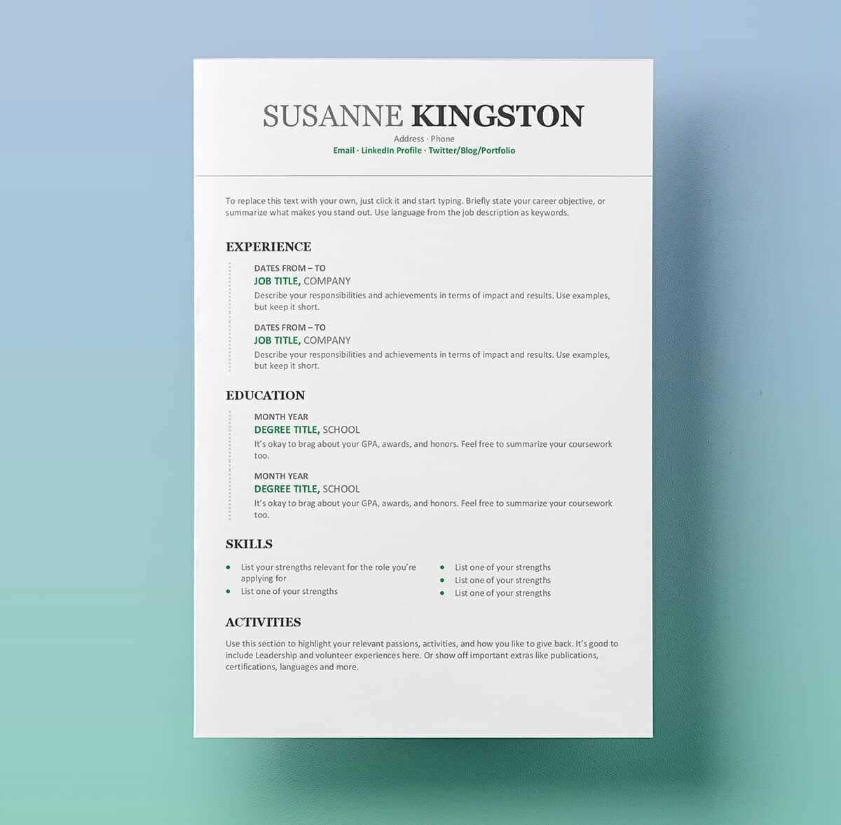 microsoft word resume cover letter template