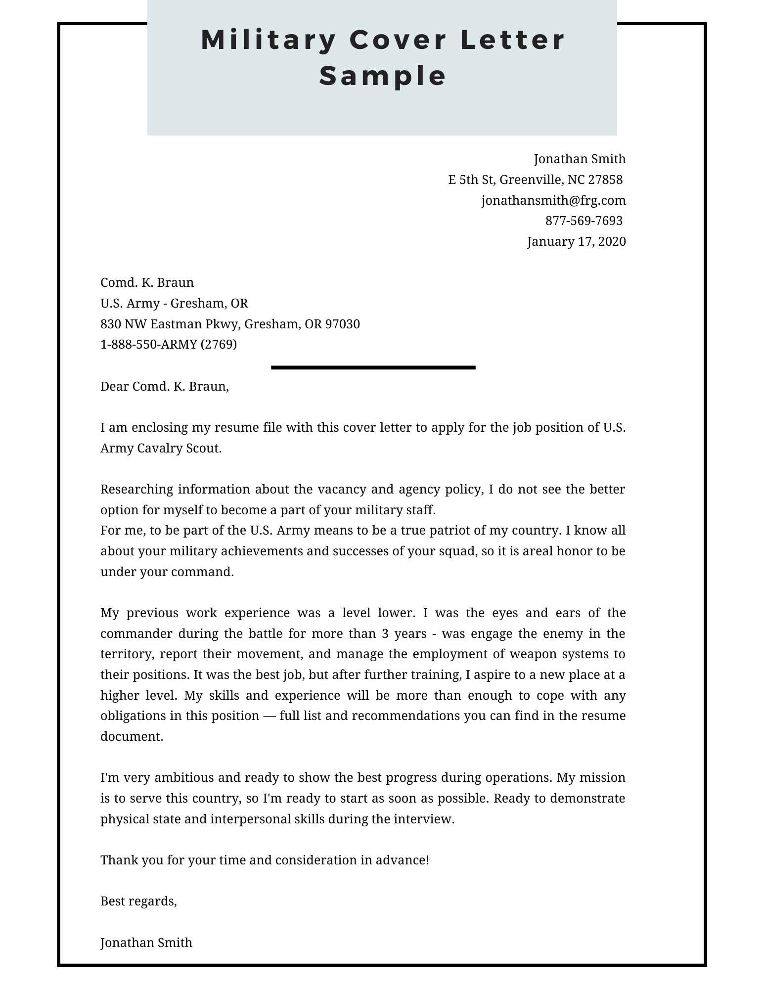 military letter template