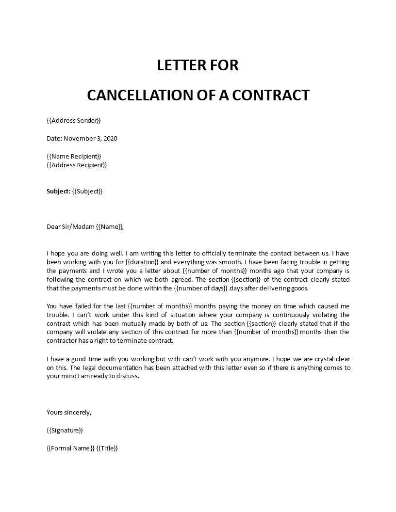 free contract cancellation letter template