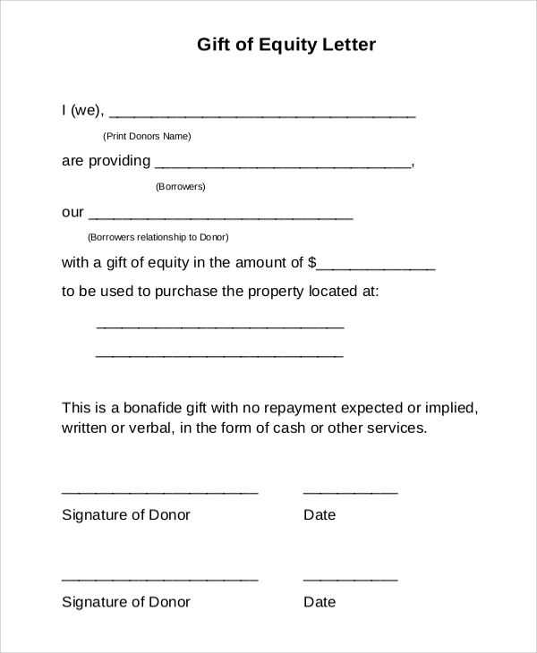 mortgage gift letter template pdf