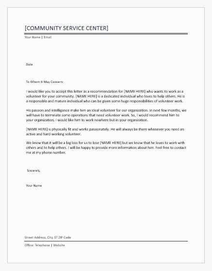 community service sample letter templates