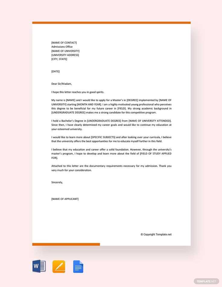 motivation letter for master degree template
