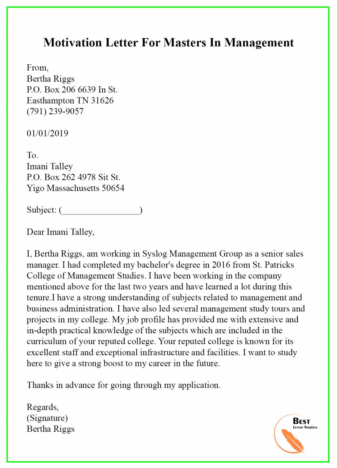 motivation letter for mortgage template