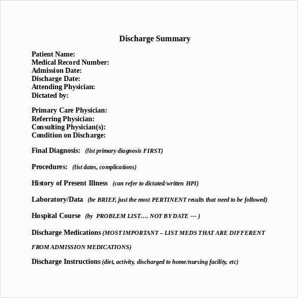 patient discharge letter template nhs