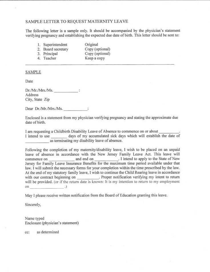 template for maternity leave letter