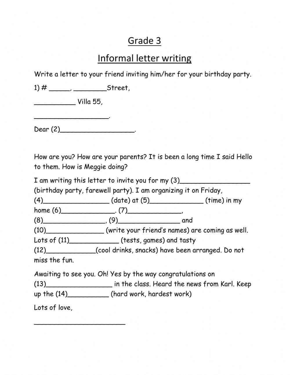 how to write a letter template for students