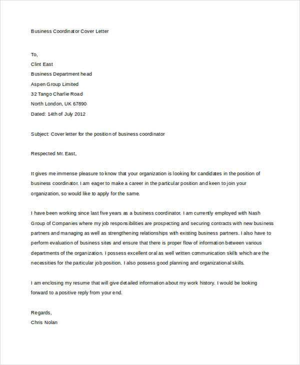 business plan cover letter template