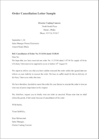 order cancellation letter template