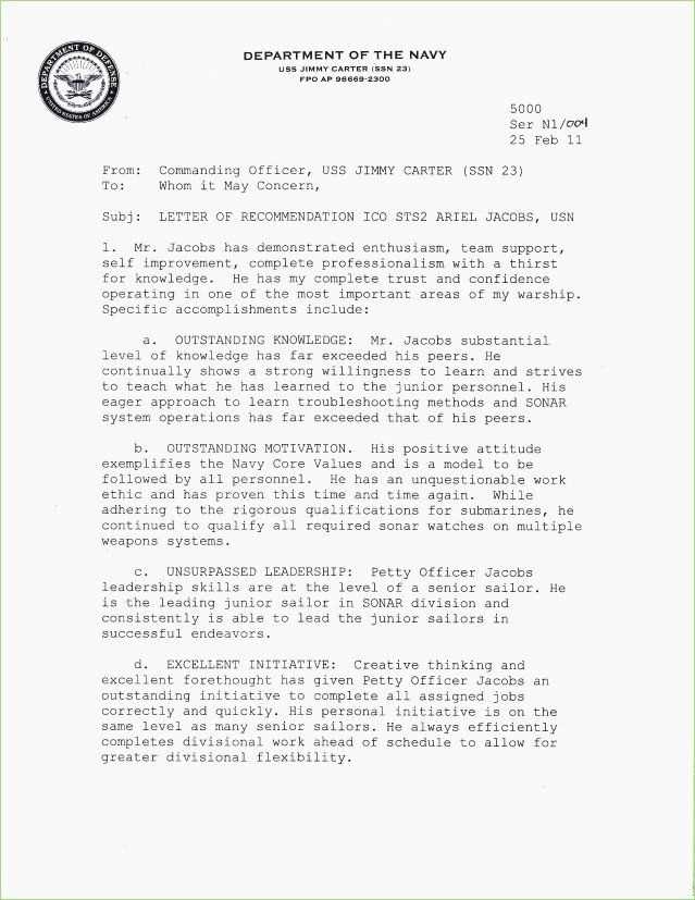 navy ocs letter of recommendation template