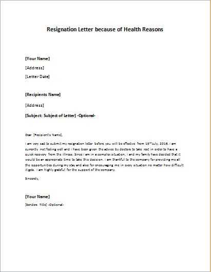 resignation letter due to health reasons template