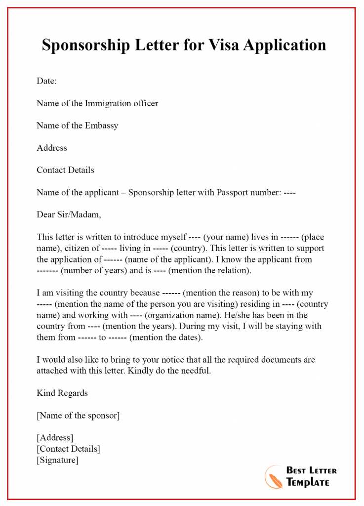 sponsorship letter for visa template