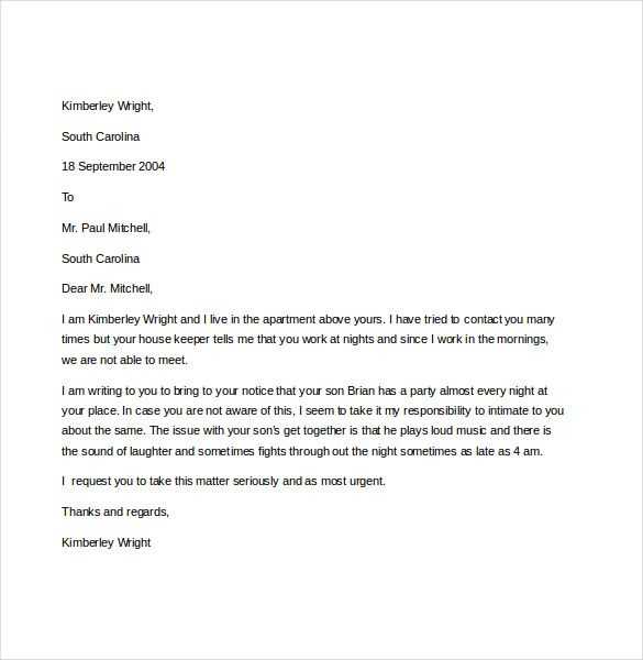 neighbour complaint letter template