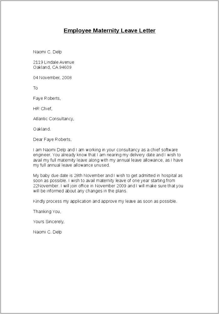 notice of maternity leave letter template