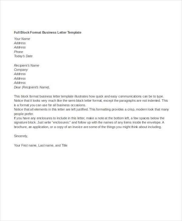 format for a business letter template