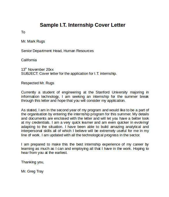 cover letter template engineering internship