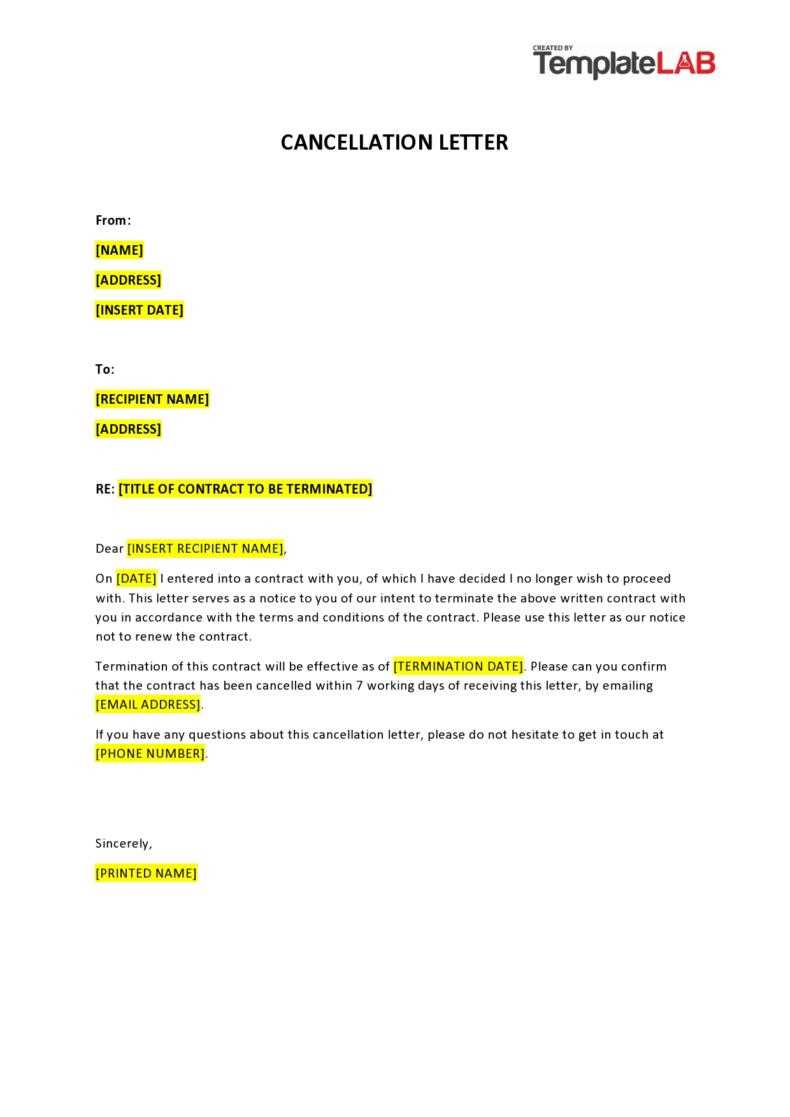 service cancellation letter template