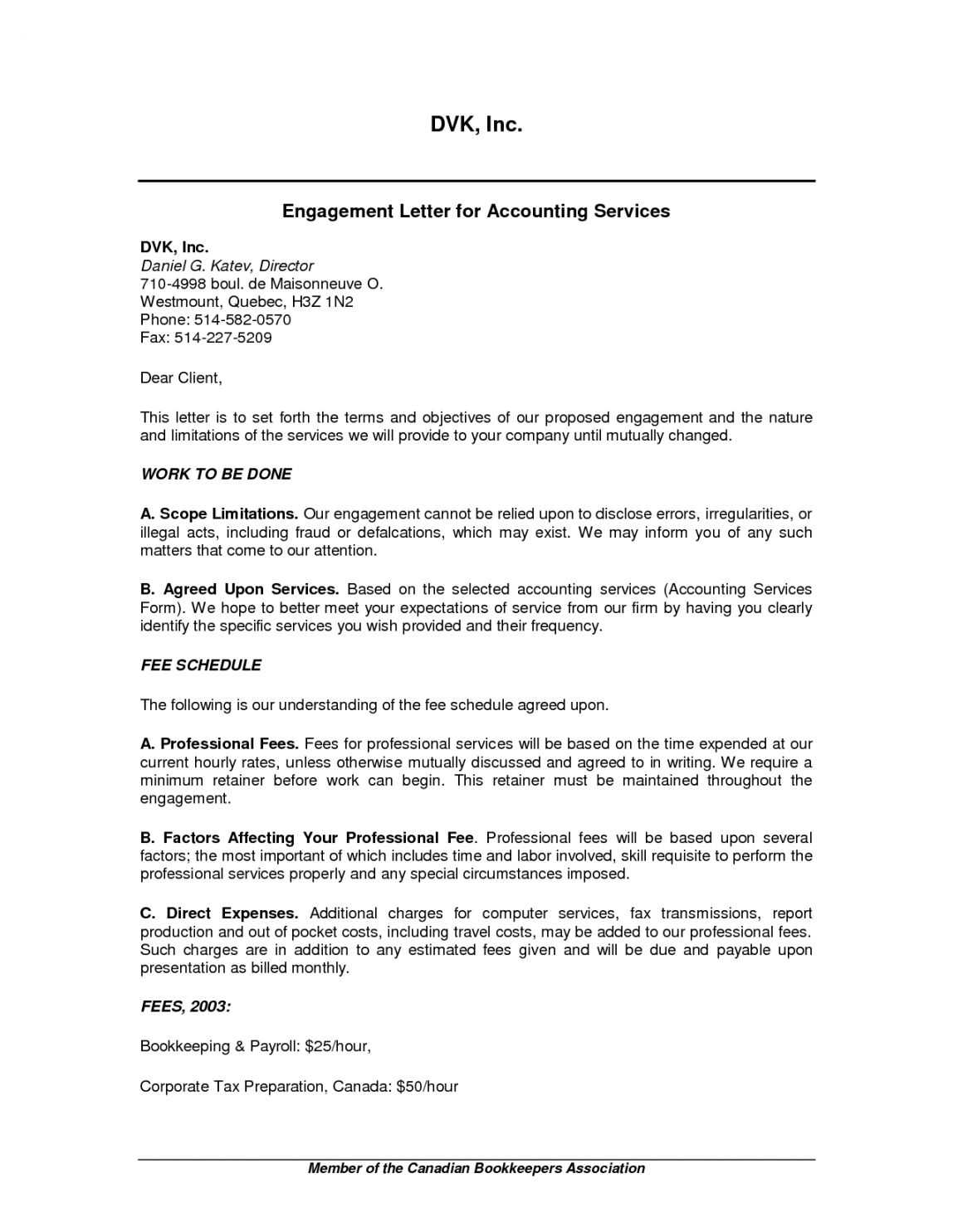 new customer engagement letter template