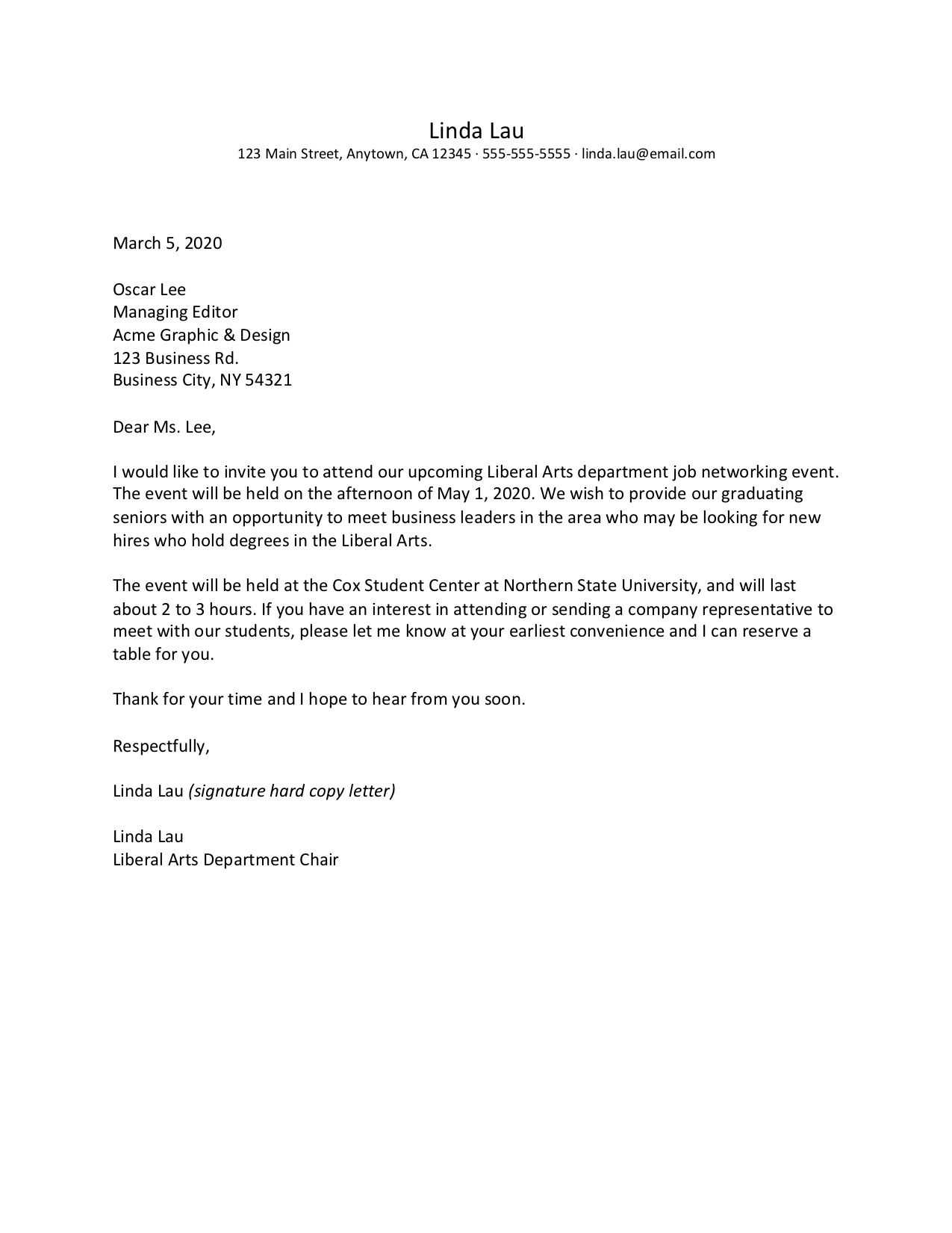 business letter template sample