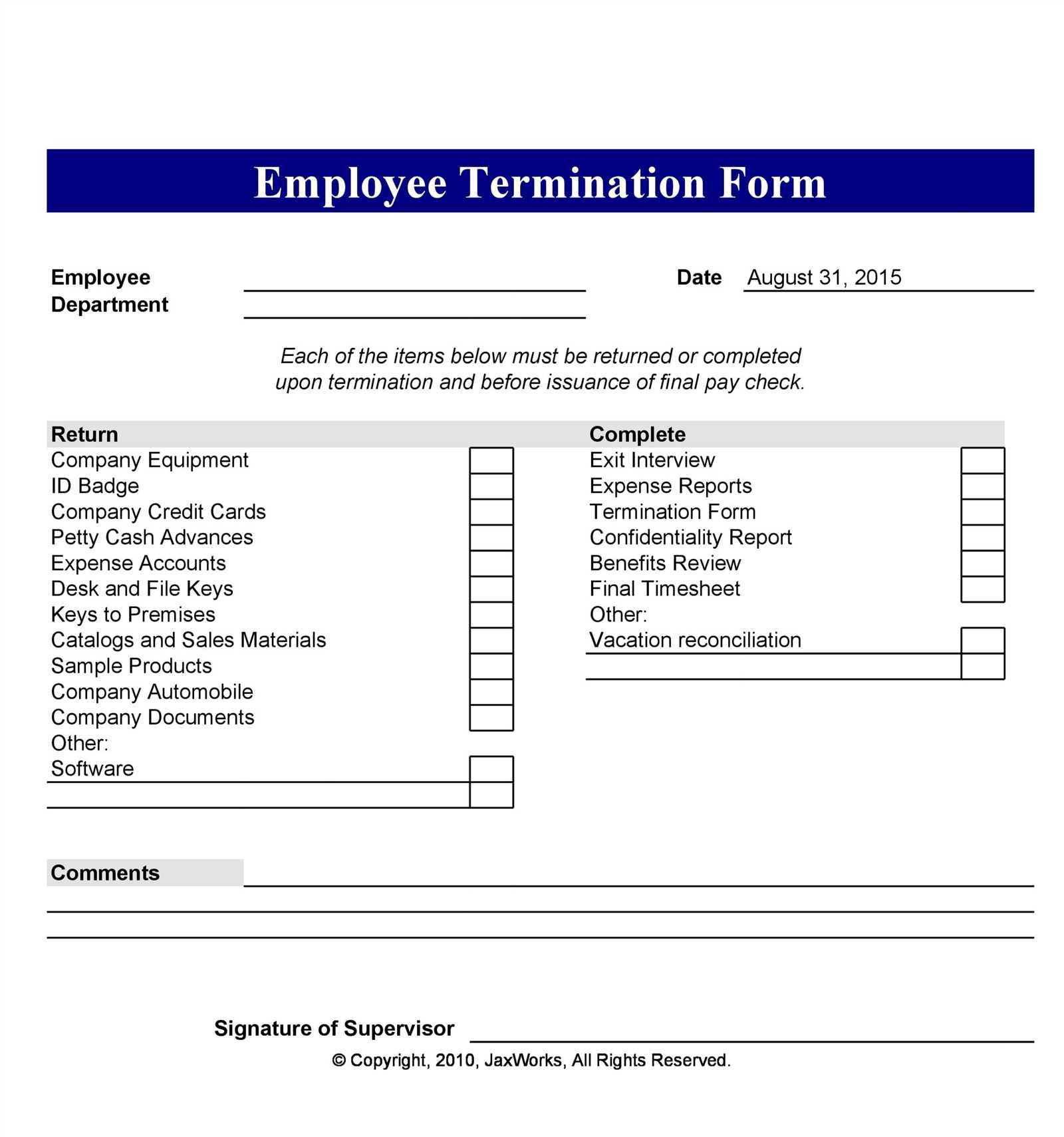 employee termination letter template free