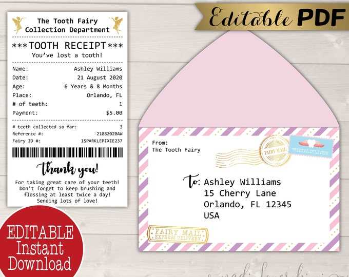 template free miniature free printable tooth fairy letter and envelope