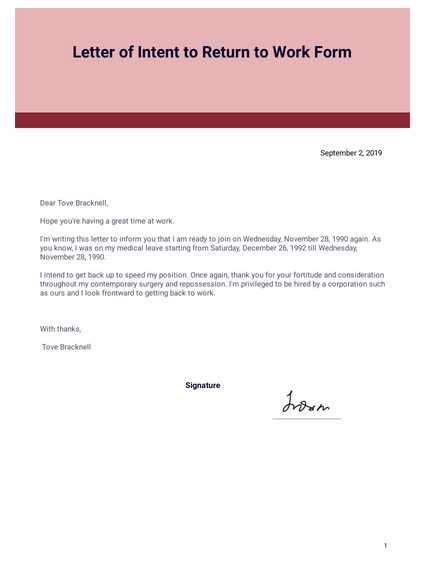 return to work letter template