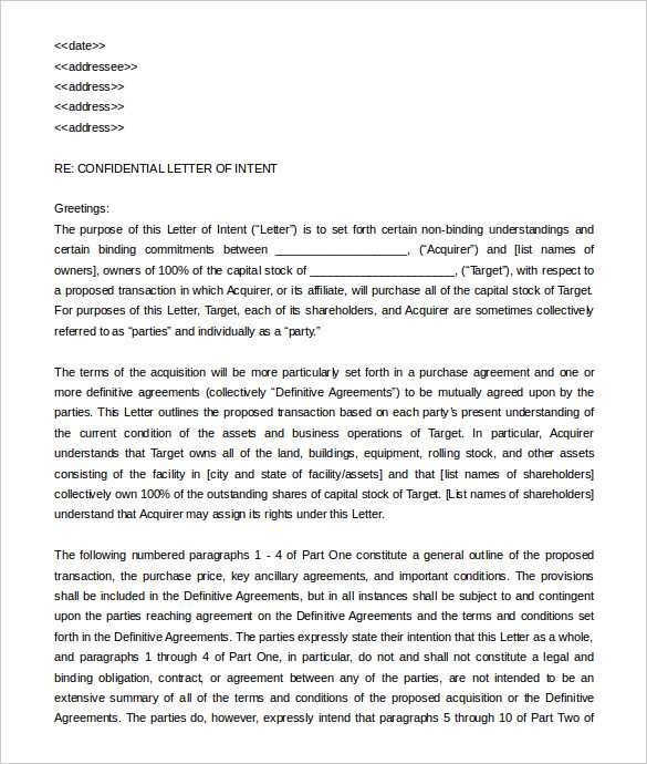 letter of intent for business template