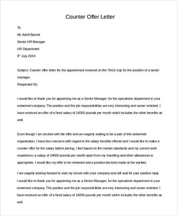 counter offer job letter template