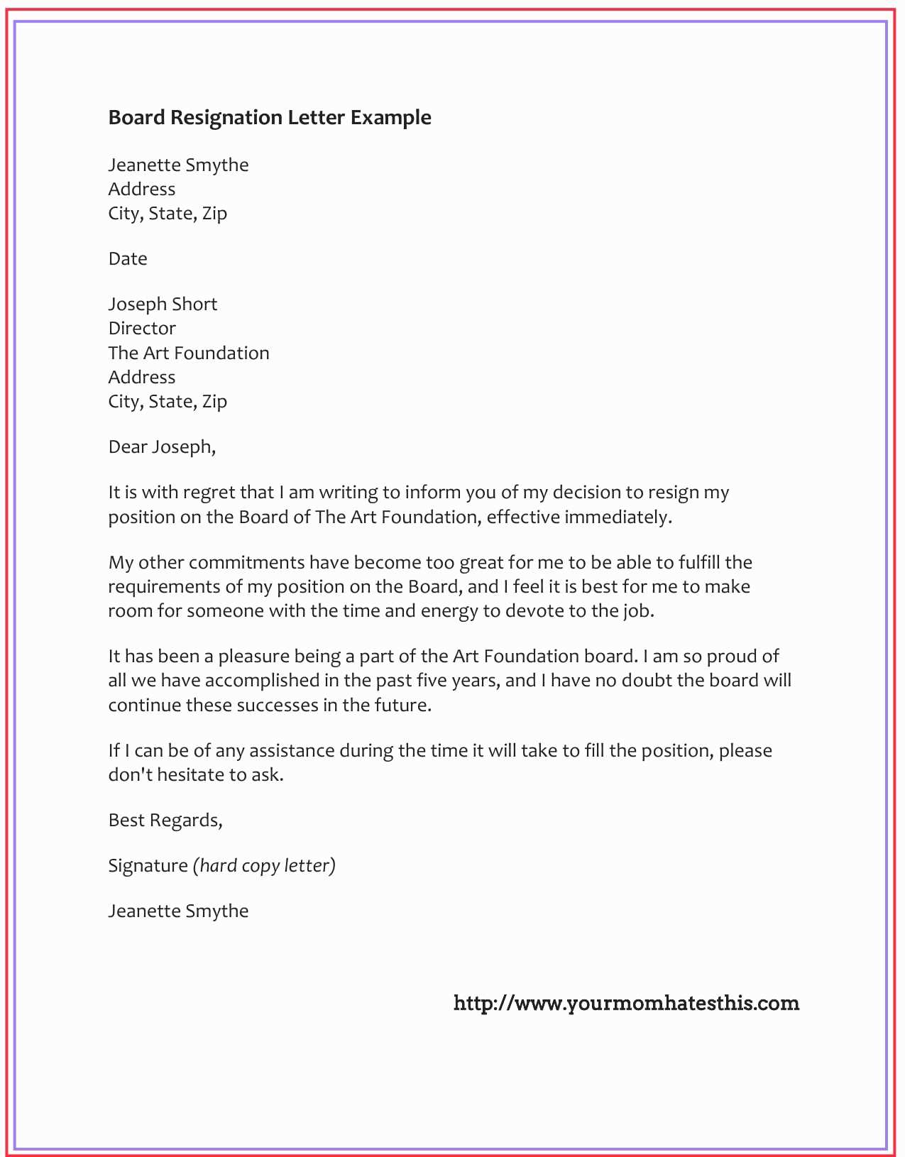 email template for resignation letter