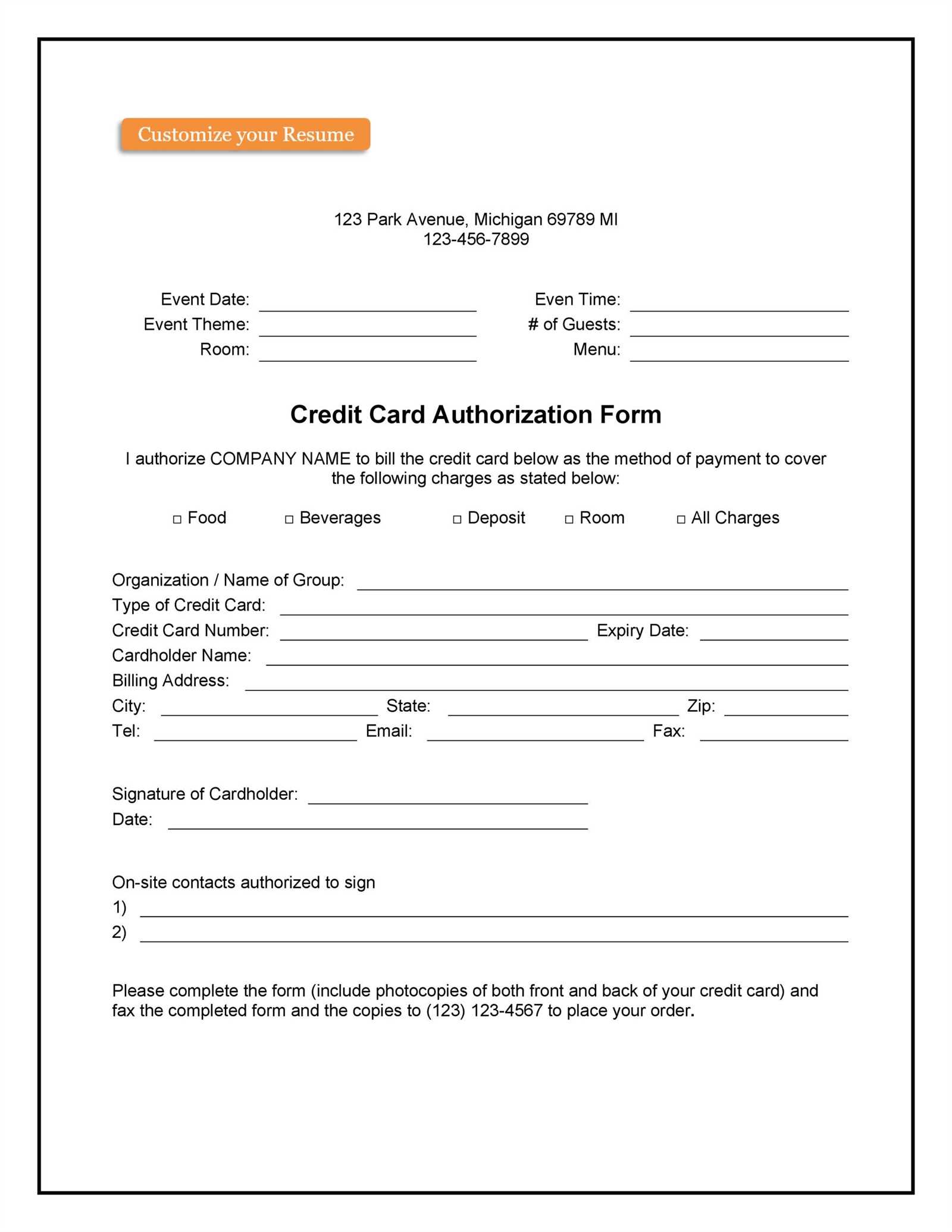 credit card letter of authorization template