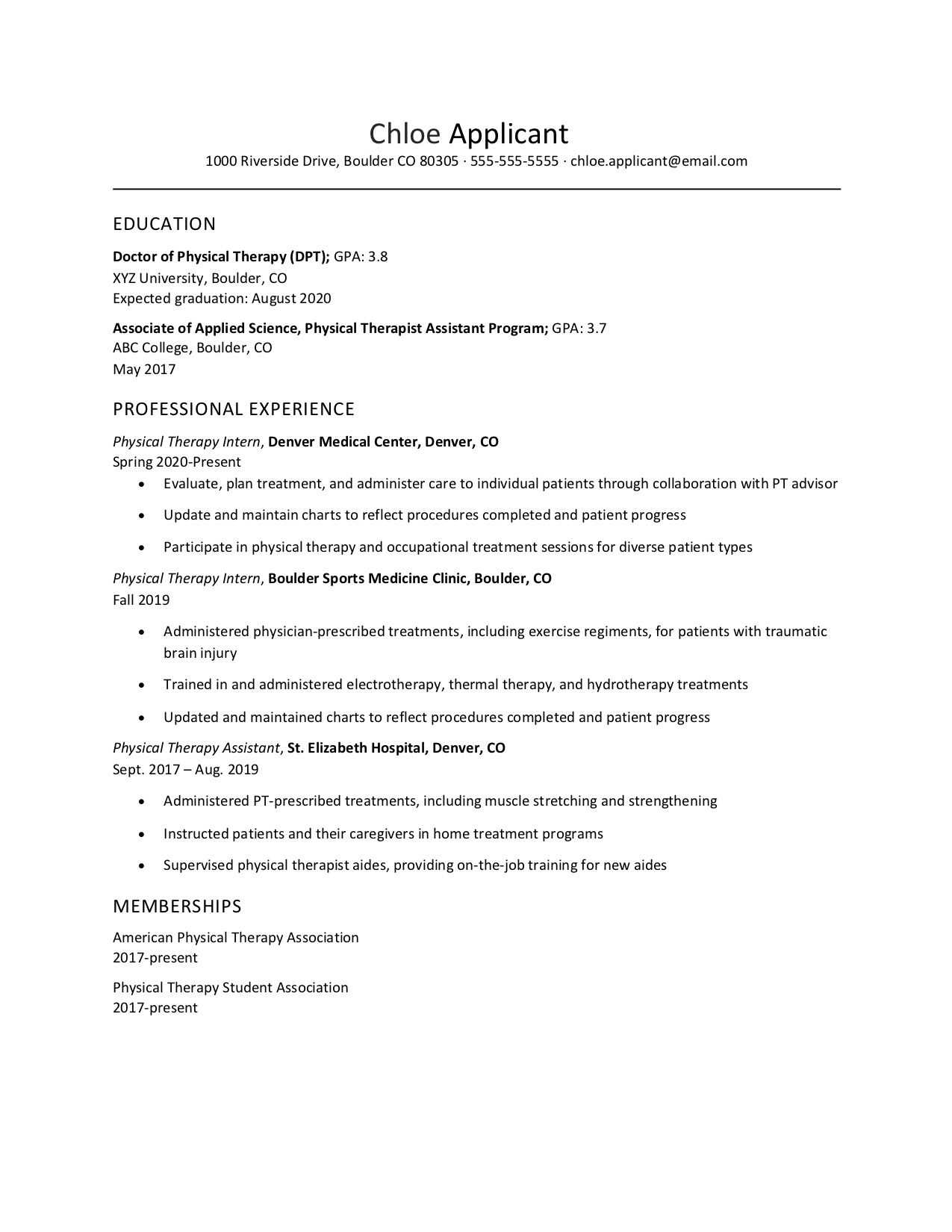 cover letter template physical therapy