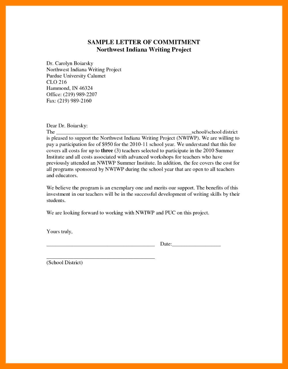 capital commitment letter template