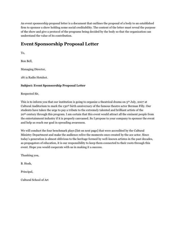 sponsorship request letter template for events