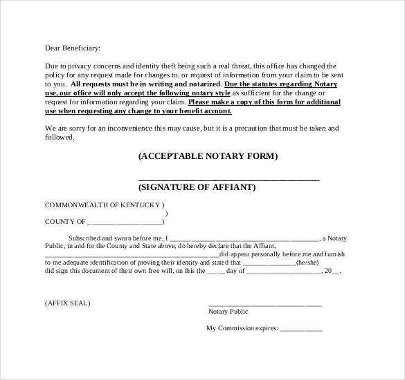 sample notary letter template