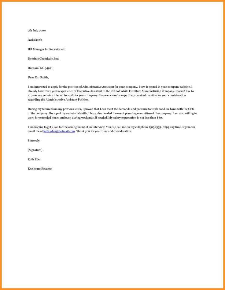 cover letter template executive assistant