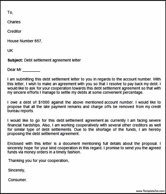 debt agreement letter template