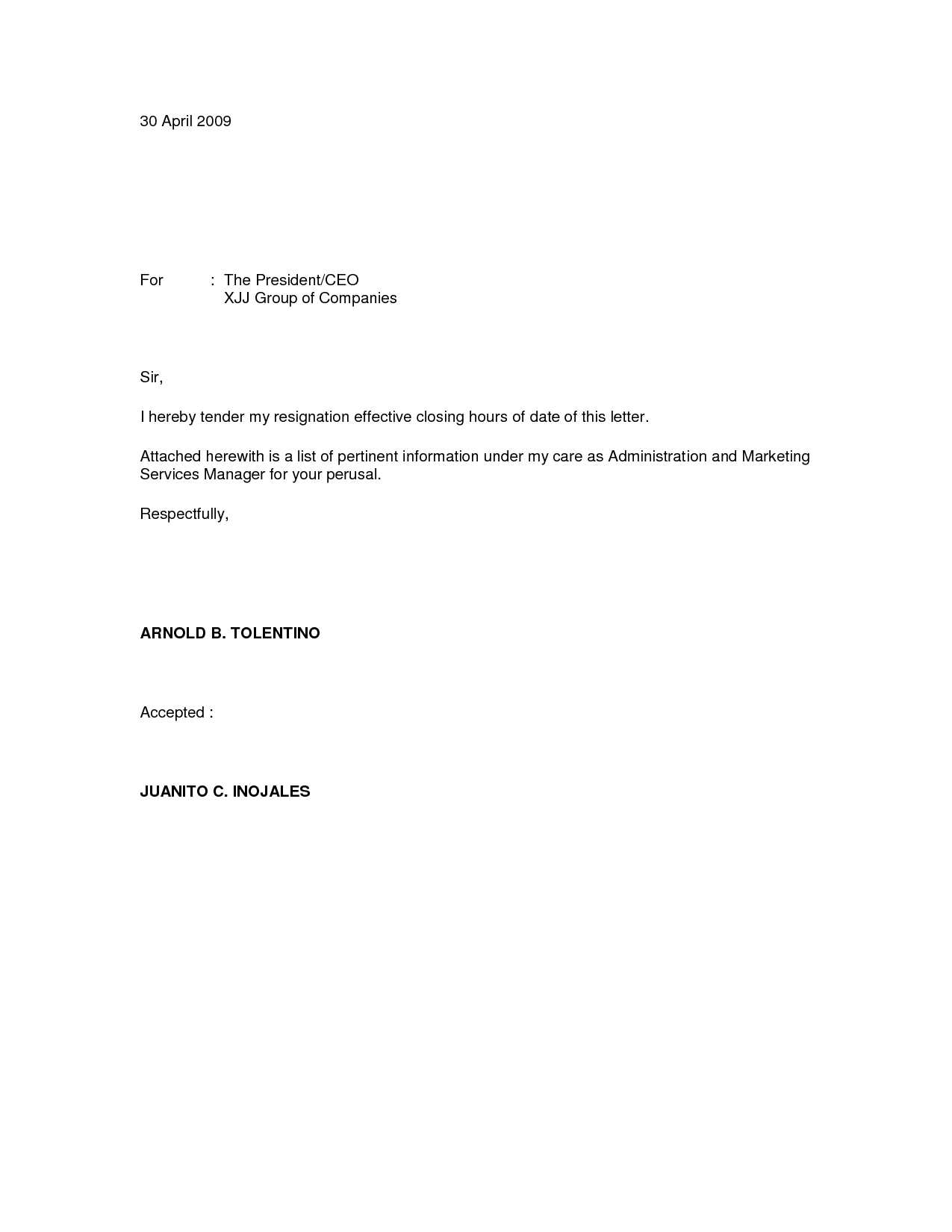 immediate resignation letter template free