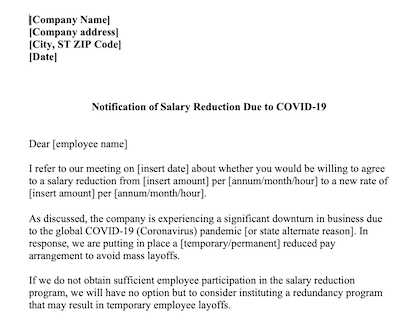 pay reduction letter template