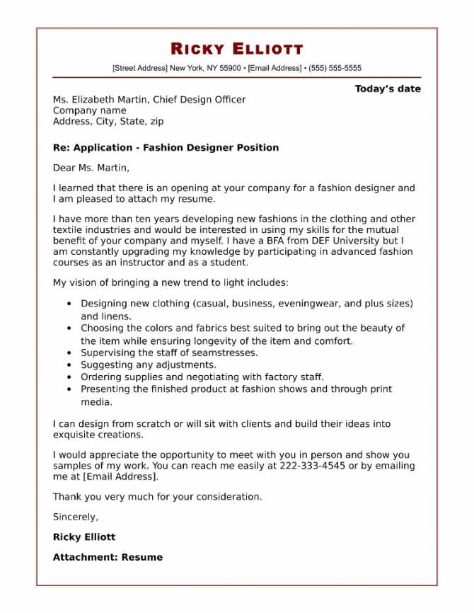 fashion cover letter template