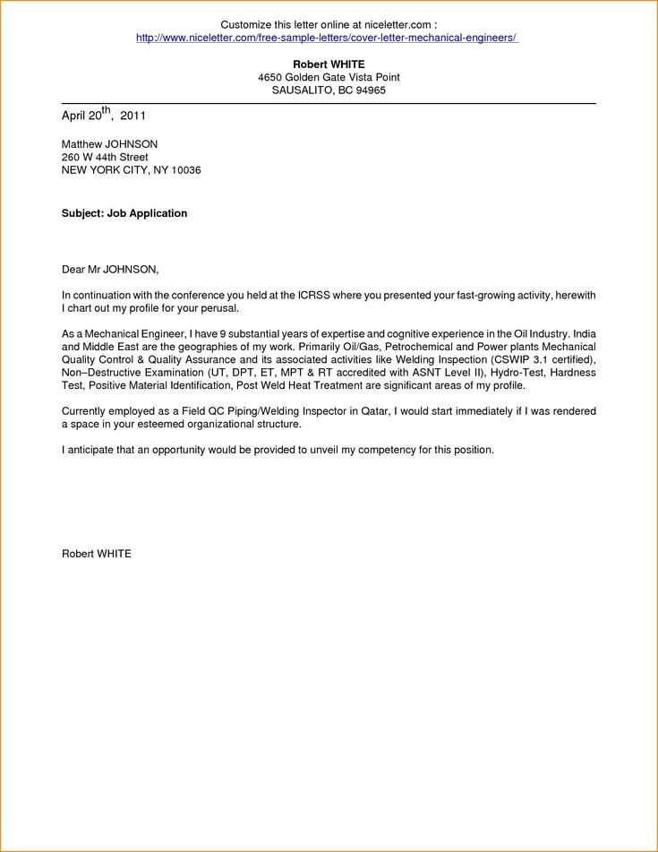 cover letter template mechanical engineer