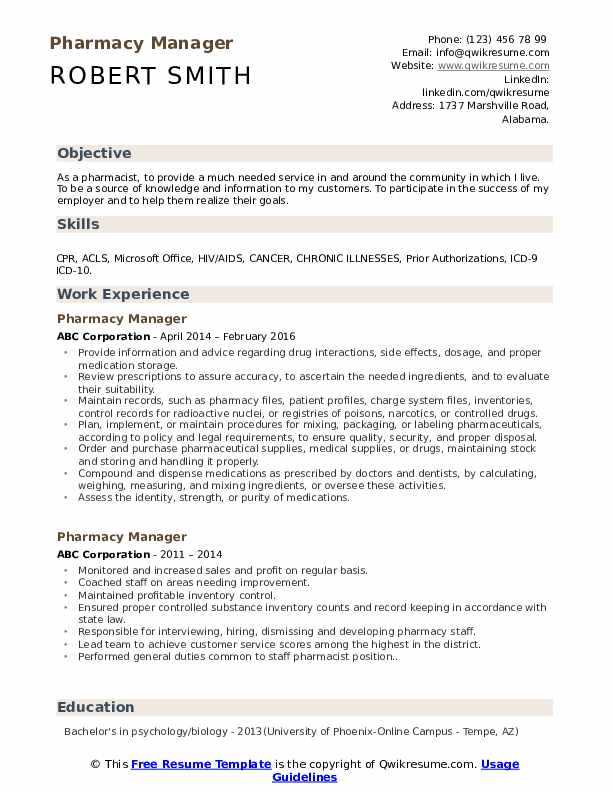 pharmacist cover letter template