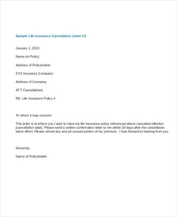 health insurance cancellation letter template