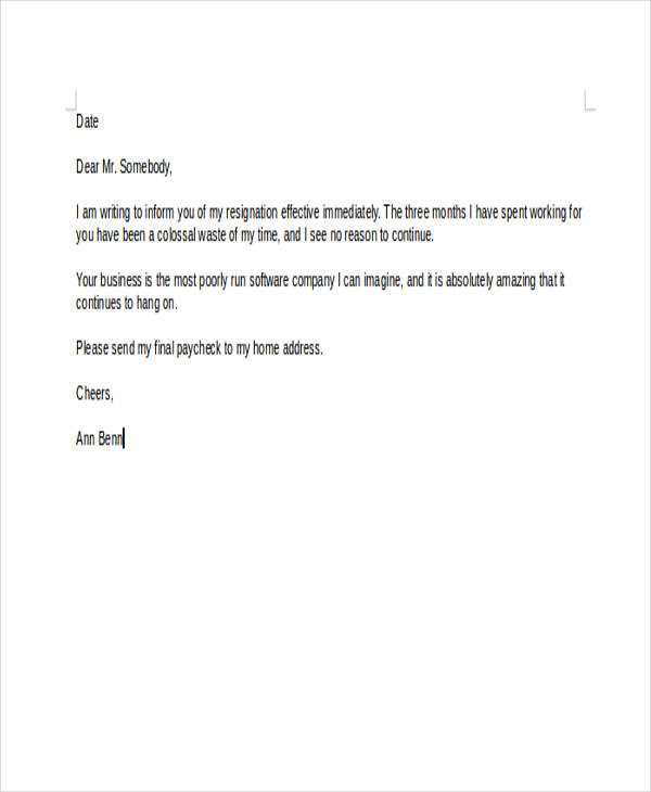 resignation letter canada template