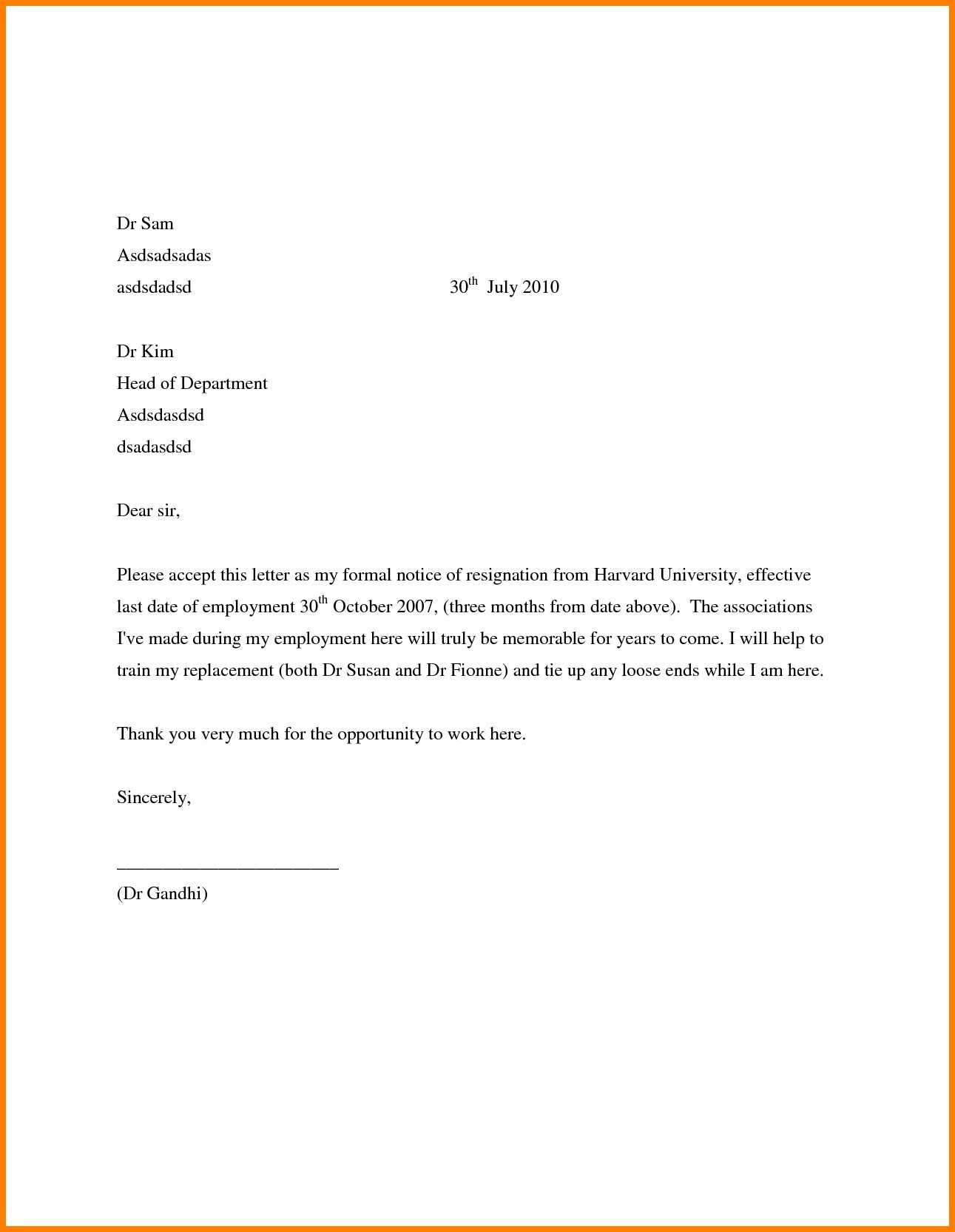 24 hours resignation letter template