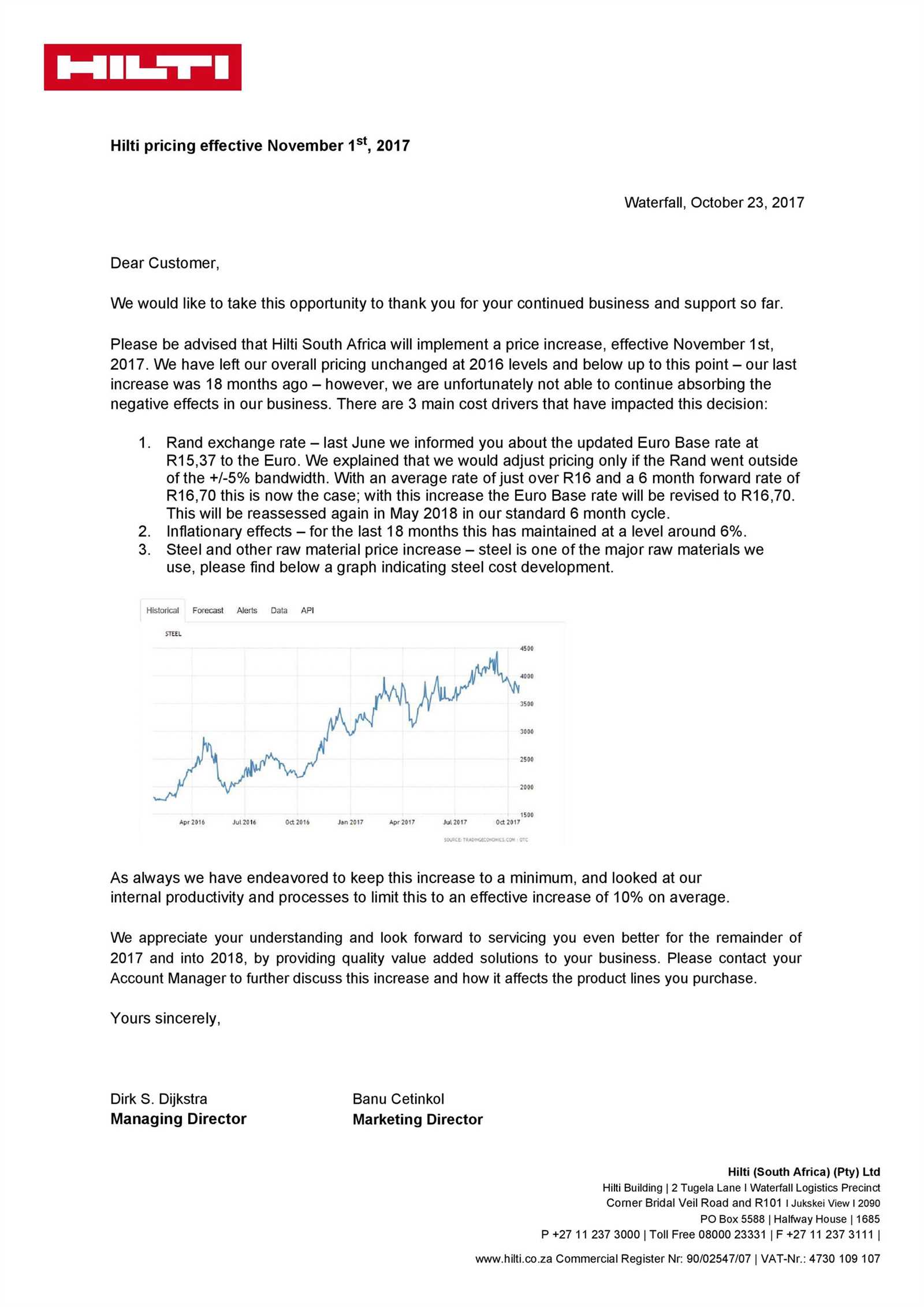 cost increase letter template