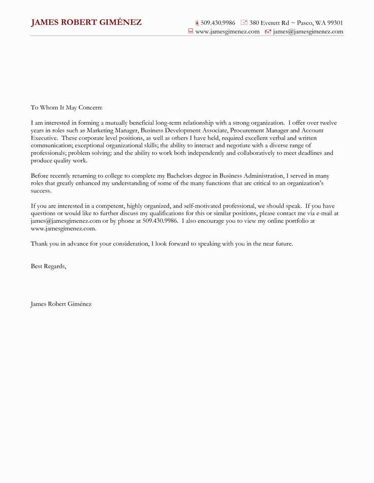 general cover letter template free