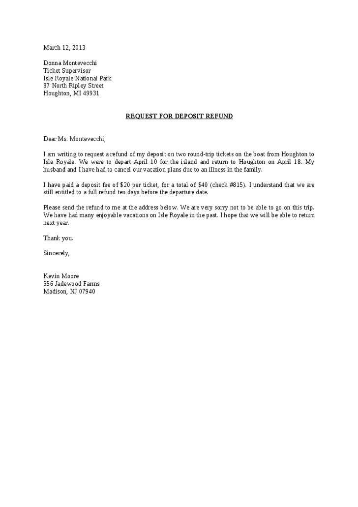 deposit refund letter template