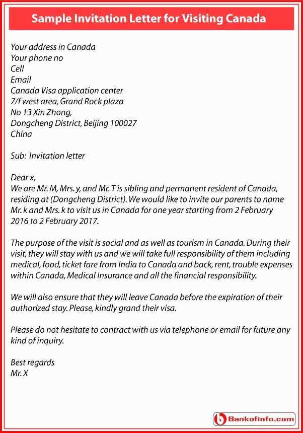 invitation letter for visa canada template