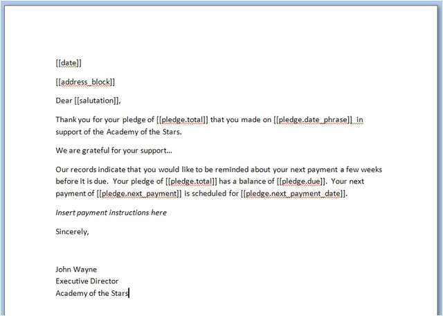 donation pledge reminder letter template