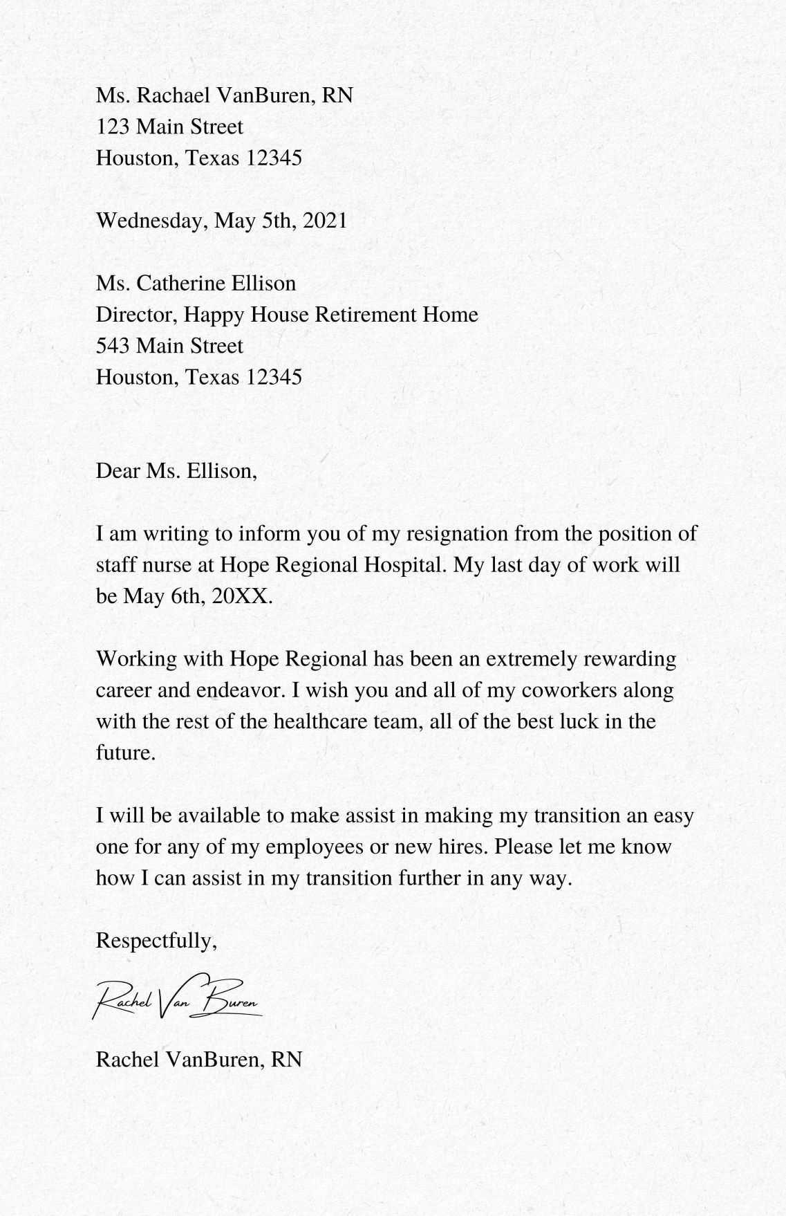 nhs resignation letter template