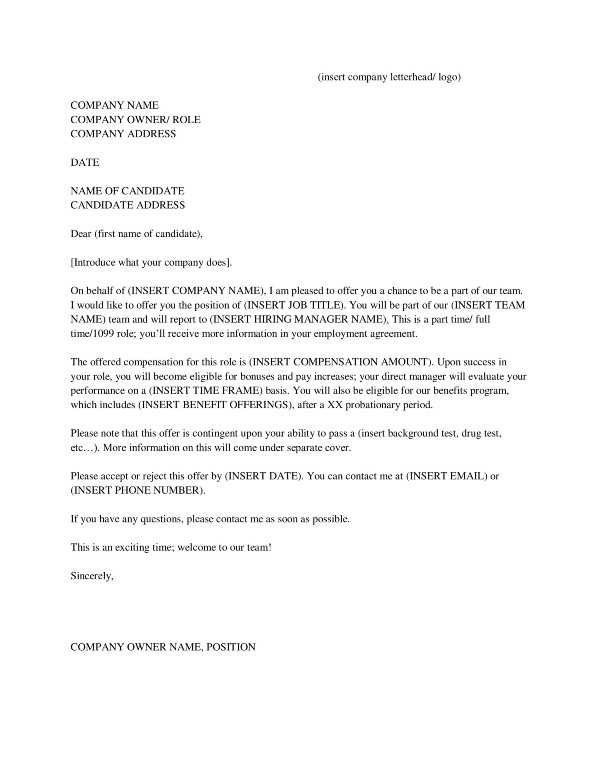 free offer of employment letter template